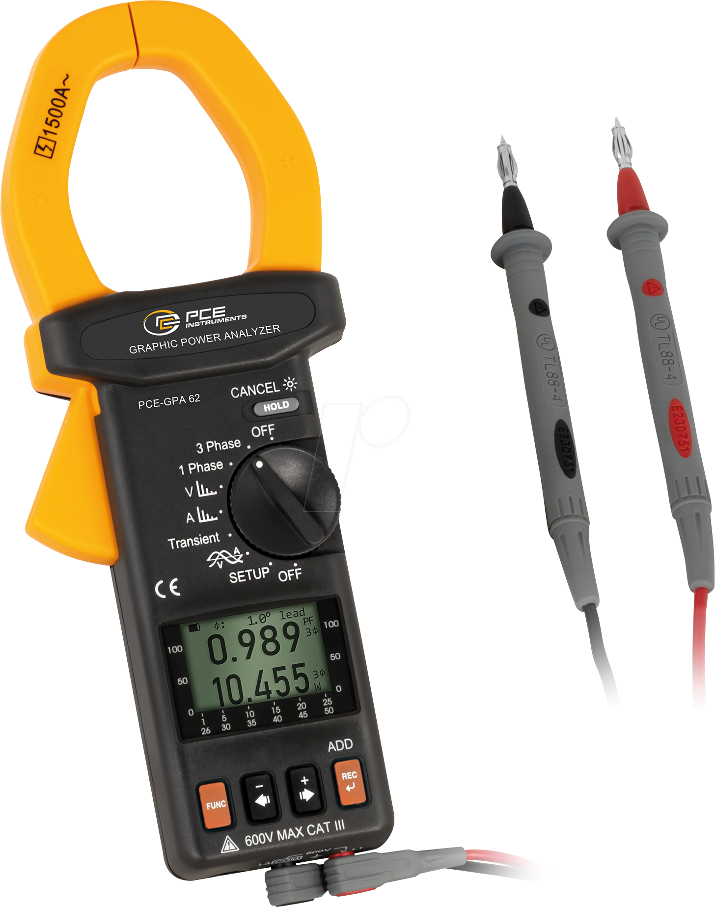 4250348708014 - Instruments PCE-GPA 62 Netzanalysator Leistungszange&Energiemessgerät Echtzeit PF ° Hz Energie kWh kVAh kVarh tH