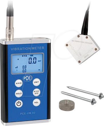 4250348715999 - Instruments Vibrationsmessgerät PCE-VM 3D für Maschinen & Anlagen inkl Sensorspitzen RS-232C misst bis 400 m s²