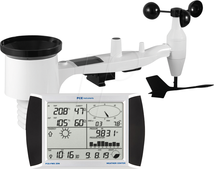 4250348719676 - Instruments Wetterstation PCE-FWS 20N 1 Touchscreen Display Solarmodul Vorhersage Analyse Software Funk uvm