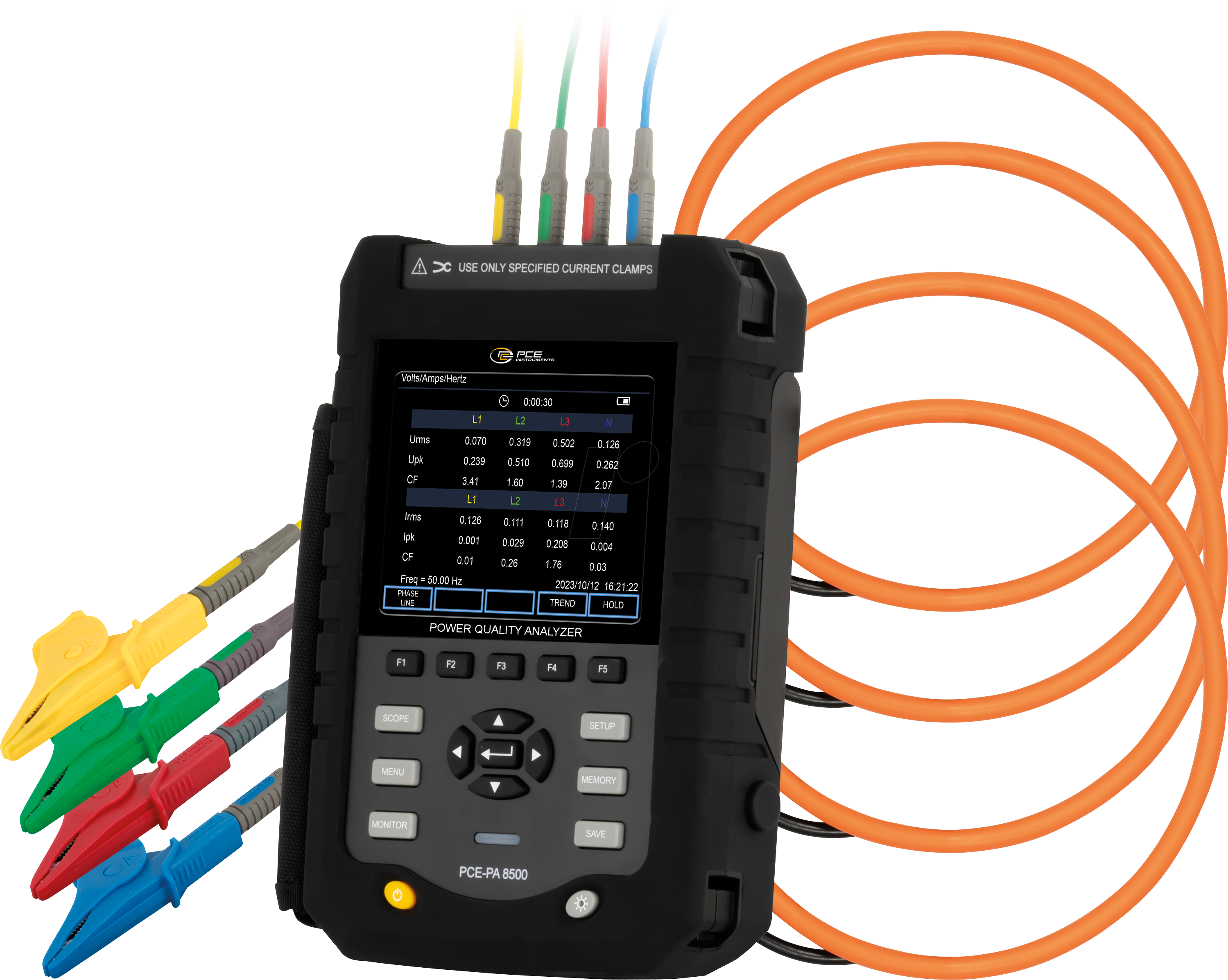 4250348733047 - Instruments PCE-PA 8500 Netz-Analysegerät 3phasig 1phasig mit Loggerfunktion inkl Stromzangen Energiemessungen Störungssuche Grafisches Display