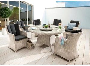 4250352523870 - Garten-Essgruppe LUNA  Polyrattan 6 Sessel + 1 Tisch Ø 150x75 cm + D