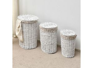 4250357321082 - - 3er set Wäschekorb Wäschebox Wäschesammler Wäschetonne Wäschetruhe Weide Rattan