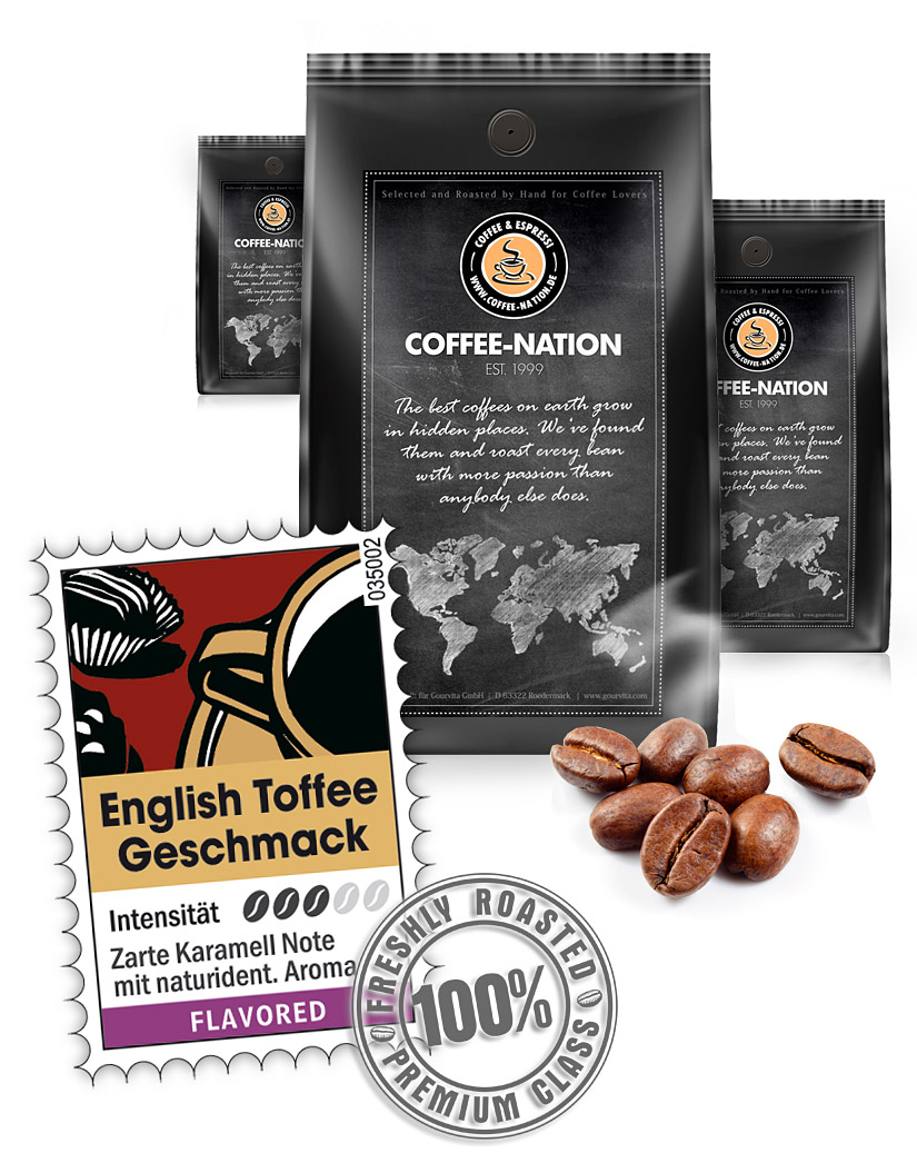 4250363600874 - Kaffee ENGLISH TOFFEE aromatisiert von Coffee-Nation 1000g Bohnen