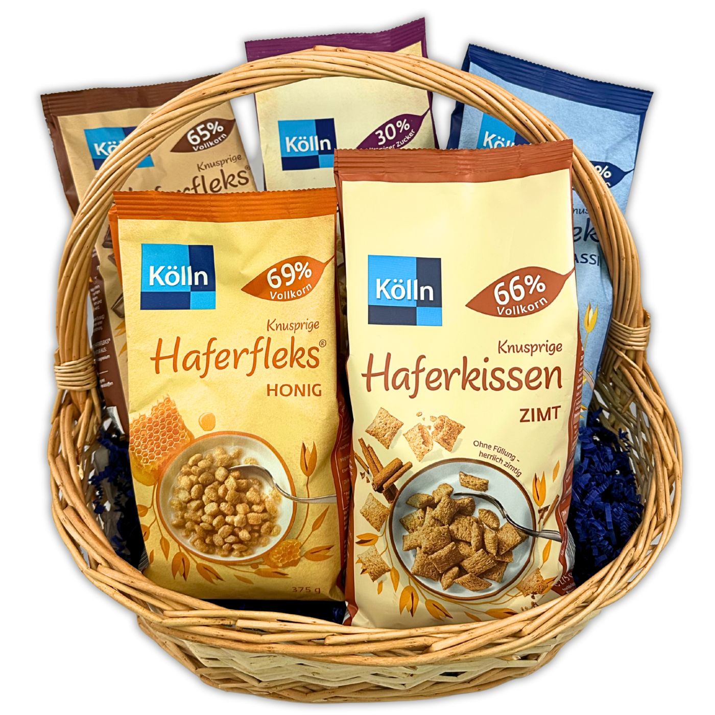 4250363625945 - Großer Geschenkkorb HAFERLIEBE mit Cerialien und Leinenbeutel von Kölln