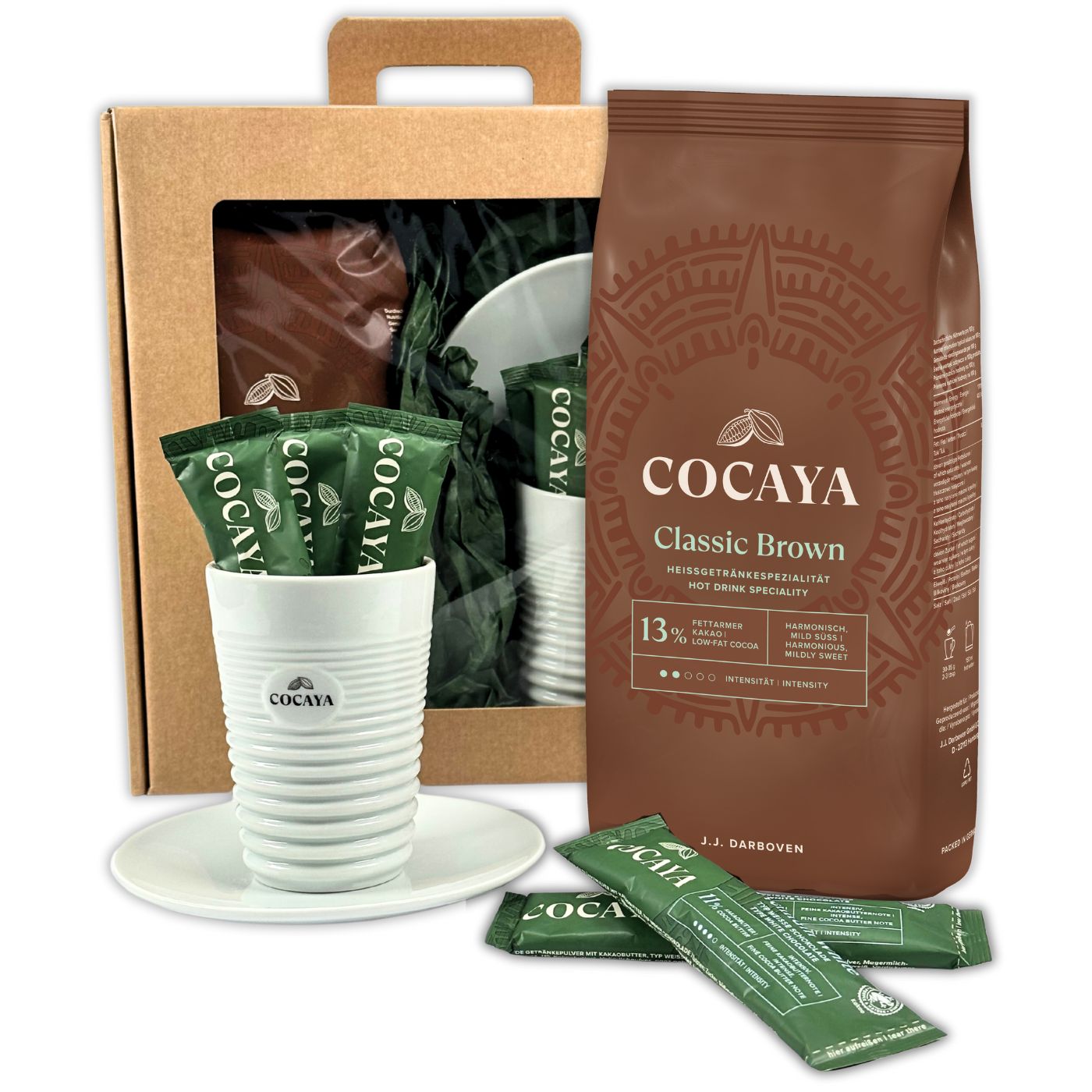 4250363626041 - COCAYA CLASSIC Geschenkset mit Designtasse und zwei Sorten Heissgetränkspezialitäten