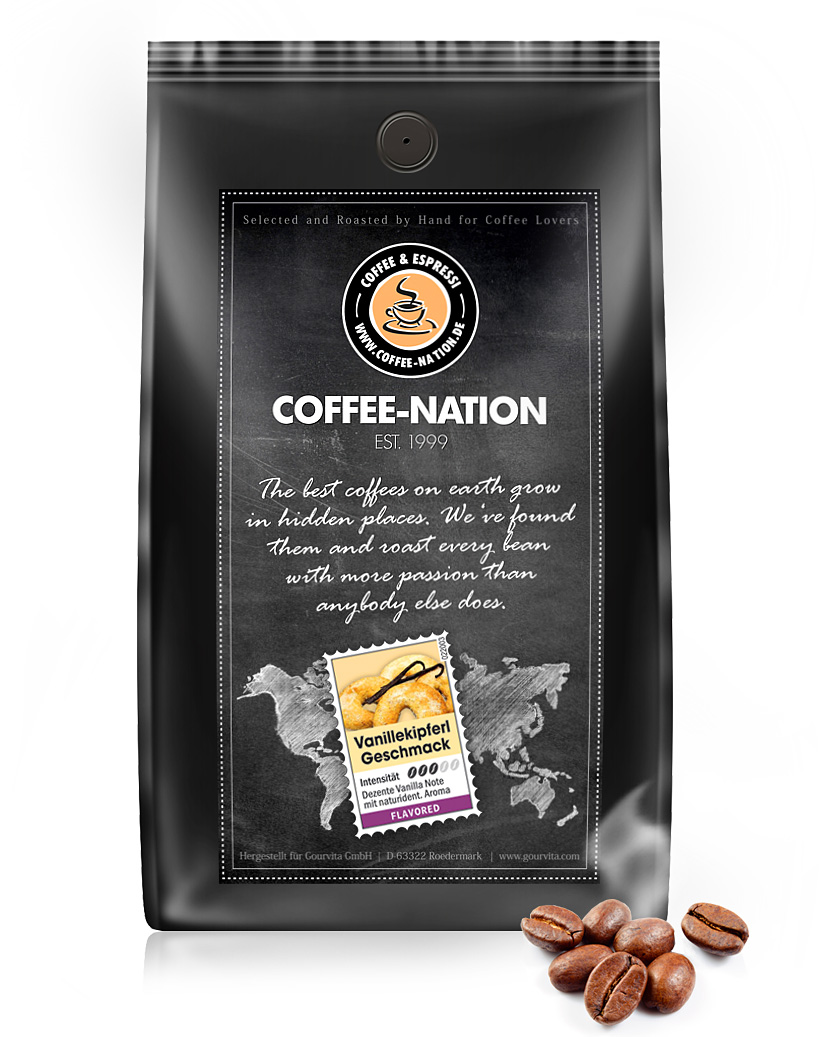 4250363627932 - Kaffee VANILLEKIPFERL aromatisiert von Coffee-Nation 500g Bohnen