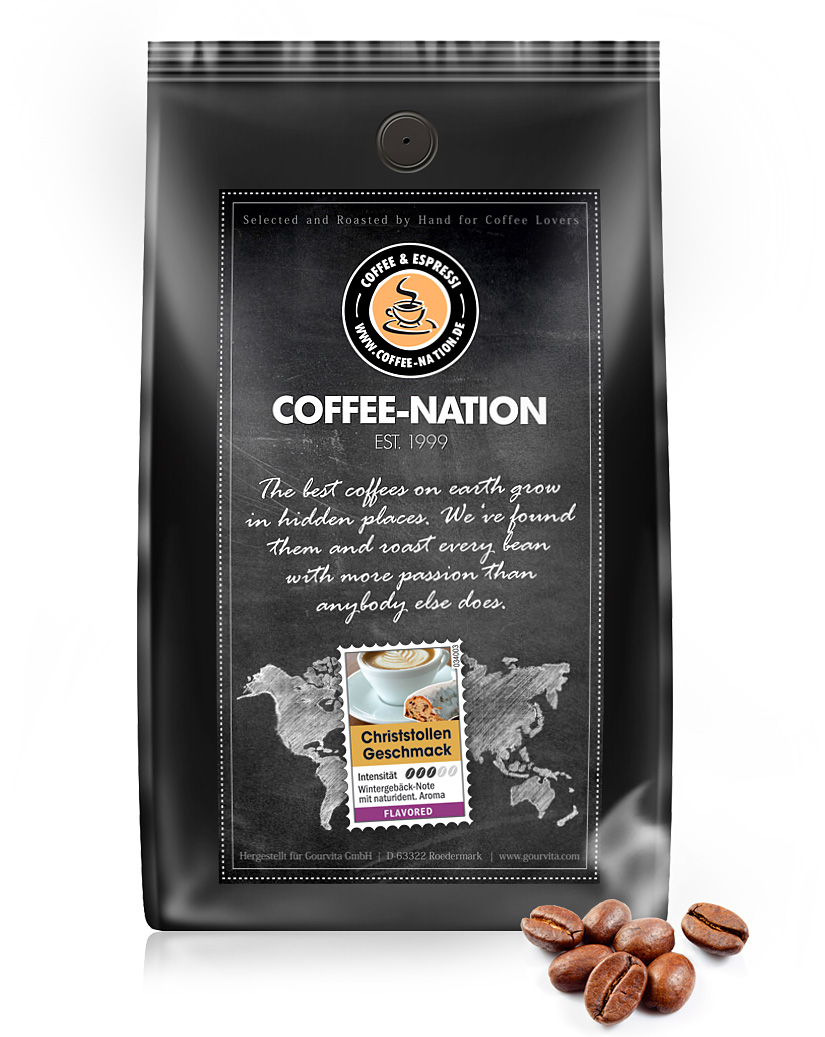 4250363628021 - Kaffee CHRISTSTOLLEN aromatisiert von Coffee-Nation 500g Bohnen