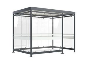 4250366541341 - WSM Überdachung Köln mit Stahldach 9 Glaselemente rechts offen fertig montiert anthrazitgrau RAL 7016