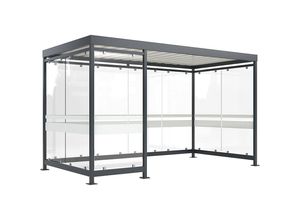 4250366541365 - WSM Überdachung Köln mit Stahldach 9 Glaselemente 3 4 offen fertig montiert anthrazitgrau RAL 7016