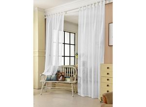 4250367166253 - Gardinen transparent mit Schlaufen Leinen Optik Schlaufenschal Leinenvorhang im Landhausstil Stores Voile Fensterschal für Wohnzimmer