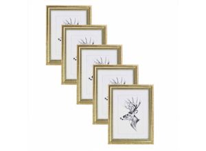 4250367169605 - 5er-Set Bilderrahmen aus Holz & Echtglasscheibe in Artos Stil gold 10x15 cm - gold