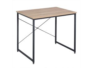 4250367194416 - Woltu - Holz mit Eisen-Gestell Computertisch Bürotisch Schreibtisch pc Tisch Arbeitstisch Esstisch Große Desktop Design Heller Eiche+schwarz