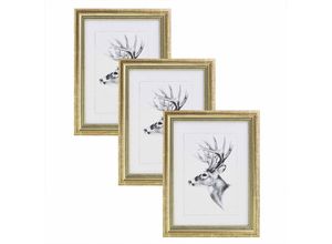 4250367280508 - Woltu - 3er Set 30x20cm Bilderrahmen Artos Stil Holz Rahmen Fotogalerie Glasscheibe gold - gold