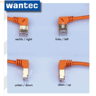 4250367775615 - wantecWire Patchkabel CAT7 gewinkelt (90 Grad oben) SSTP orange