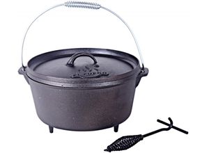 4250373204642 - Dutch Oven 1128L Gusseisen Kochtopf mit Füßen bereits eingebrannt inkl Deckelheber Spiralförmiger Henkel für Kochen Braten Backen