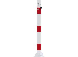 4250384709938 - Absperrpfosten umlegbar aus Stahlrohr verzinkt Ø60x25mm weiß mit rot reflektierenden Leuchtstreifen Profilzylinderschloss Dübelbefestigung und Stahlkappe 900mm Überflur 4250384709938 - Absperrpfosten umlegbar aus Stahlrohr verzinkt Ø60x25mm weiß mit rot reflektierenden Leuchtstreifen Profilzylinderschloss Dübelbefestigung und Stahlkappe 900mm Überflur
