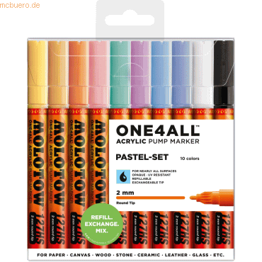 4250397614359 - Acrylmarker ONE4ALL ACRYLIC 127HS 10er Etui 2mm Pastel Set 4250397614359 Molotow