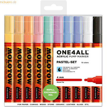4250397614410 - Acrylmarker ONE4ALL ACRYLIC 227HS 10er Etui 4mm Pastel Set 4250397614410 Molotow