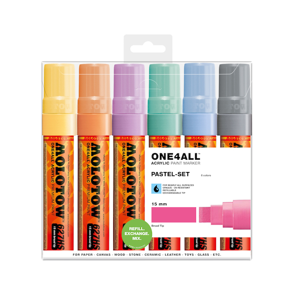 4250397614441 - Acrylmarker ONE4ALL ACRYLIC 627HS 6er Etui 15mm Pastel Set 4250397614441 Molotow