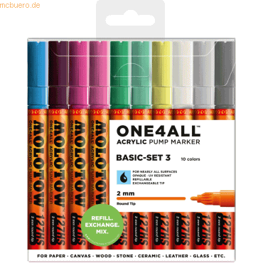 4250397625324 - Acrylmarker ONE4ALL ACRYLIC 127HS 10er Etui 2mm Basic Set 3 4250397625324 Molotow