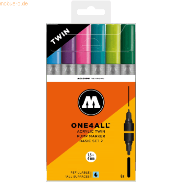 4250397641942 - Acrylmarker ONE4ALL ACRYLIC TWIN 6er Etui Basic Set 2 sortiert 4250397641942 Molotow