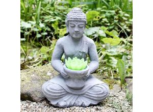 4250407304935 - Buri - Buddha 38cm mit Lotusblütenkerze Feng Shui Deko Statue Figur Skulptur steingrau