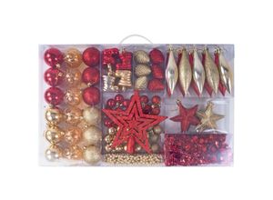 4250407312572 - Buri - Weihnachtsbaumschmuck-Set 87tlg Baumkugeln Baumspitze Christbaumschmuck Deko - rot