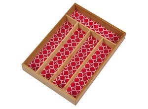 4250407358945 - Besteckkasten aus Bambus 35x25x5cm Besteckeinsatz Schubladeneinsatz Besteckbox - rot - rot