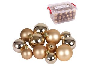 4250407361280 - Buri - Glas-Weihnachtskugel-Set 72tlg + Box Weihnachtsbaumkugeln Christbaumschmuck Deko - gold - gold