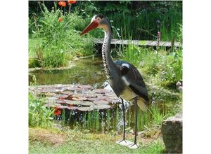 4250407386702 - Fischreiher aus Kunststoff 70cm - Teichvogel Reiher Figur als Vogelschreck oder Gartenfigur zur Vogelabwehr - Graureiher mit Erdspieß - Buri