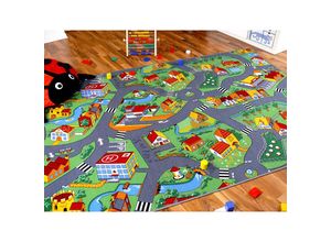 4250415982873 - - Kinder Spiel Teppich Little Village Grün - 80x240 cm