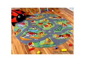 4250415993718 - - Kinder Spiel Teppich Little Village Grün Rund - 100 cm Rund