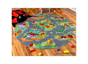 4250415993725 - - Kinder Spiel Teppich Little Village Grün Rund - 133 cm Rund