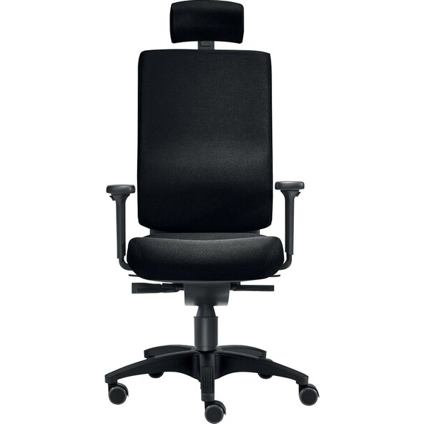 4250416825513 - Bürodrehstuhl Cube L Kopfstütze Nutzergewicht bis 120 kg mit Armlehnen Bandscheiben-Sitz Teppichbodenrollen schwarz 42504