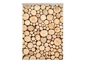 4250434118437 - Lichtblick Rollo Klemmfix ohne Bohren blickdicht Holzstapel - Braun 120 cm x 150 cm (B x L)