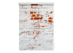 4250434118659 - Seitenzugrollo ORIGINAL Klemmfix Motiv Mauer Rollos Gr 150 cm 60 cm rot (weiß rot weiß) Rollos ohne Bohren bedruckt