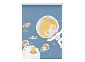 4250434118857 - Seitenzugrollo ORIGINAL Klemmfix Motiv Astronaut Rollos Gr 150 cm 45 cm braun (braun weiß) Kinder Kinderzimmer-Rollos Rollo bedruckt