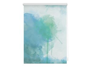 4250434119861 - Seitenzugrollo ORIGINAL Klemmfix Motiv Aquarell Rollos Gr 150 cm 80 cm blau (blau grün weiß) Rollos ohne Bohren Rollo bedruckt