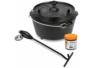 4250435700341 - Feuertopf Dutch Oven Set Pflegepaste Deckelheber FT9 planer Boden - schwarz - Petromax