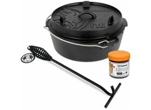 4250435770979 - Feuertopf Dutch Oven Set Pflegepaste Deckelheber FT6 mit Füßen - Petromax