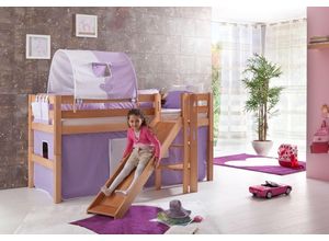 4250468532612 - Spielbett Eliyas mit Rutsche Ausf Buche massiv natur lackiert und Textilset Vorhang 1-er Tunnel u