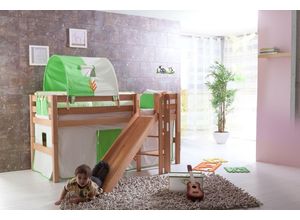 4250468532629 - Spielbett Eliyas mit Rutsche Ausf Buche massiv natur lackiert und Textilset Vorhang 1-er Tunnel u