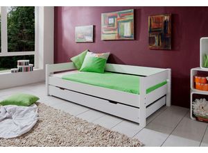 4250468533220 - Einzelbett Nik mit Bettkasten in Buche massiv weiß lackiert Liegefläche 90x200 cm