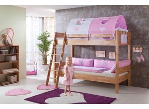 4250468533510 - Etagenbett STEFAN Buche massiv natur lackiert Stabverleimt geplankte Optik mit Textilset rosa wei