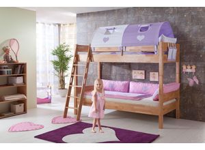 4250468533534 - Etagenbett STEFAN Buche massiv natur lackiert Stabverleimt geplankte Optik mit Textilset purple w