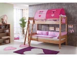 4250468533565 - Etagenbett STEFAN Buche massiv natur lackiert Stabverleimt geplankte Optik mit Textilset pink her