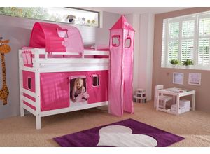 4250468542871 - Etagenbett BENI Buche massiv weiß lackiert mit Textilset pink rosa herz