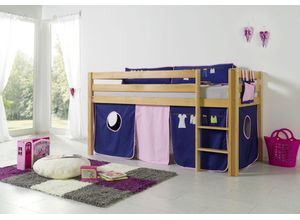 4250468544035 - Halbhohes Spielbett ALEX Buche massiv natur lackiert mit Stoffset Kleider Kleider Violett