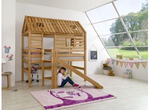 4250468544462 - Spielbett Tom´s Hütte und Bett Eliyas mit Rutsche Buche massiv geölt