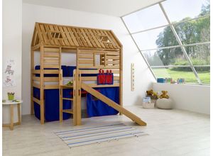 4250468544479 - Spielbett Tom´s Hütte und Bett Eliyas mit Rutsche und Textilset Buche massiv geölt